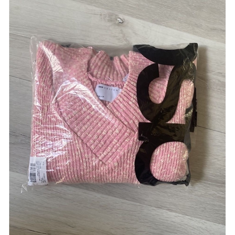 ASOS Design Maternity V-Neck Jumper Turned Back Cuffs in Pink Size 6 NWT - Picture 5 of 7